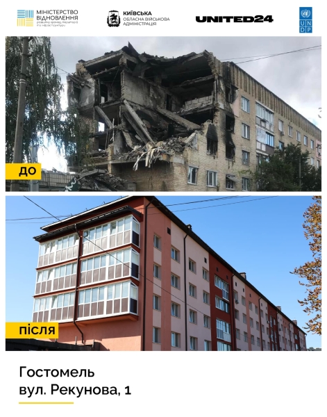 На Київщині відбудовано багатоповерхівку, яка постраждала від обстрілу РФ (фото)