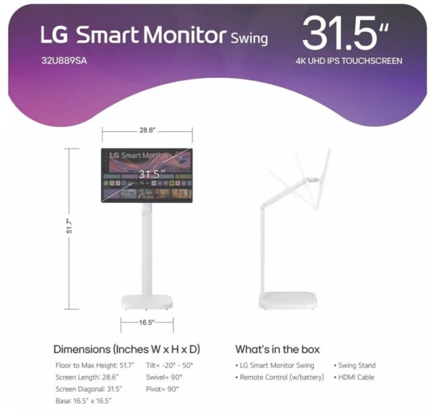 
			LG Smart Monitor Swing 32” 4K — монітори крокують світом на ніжці з колесами			